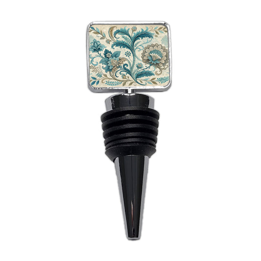 Victorian Decorative Flowers Leaves Pattern Wine Bottle Stopper