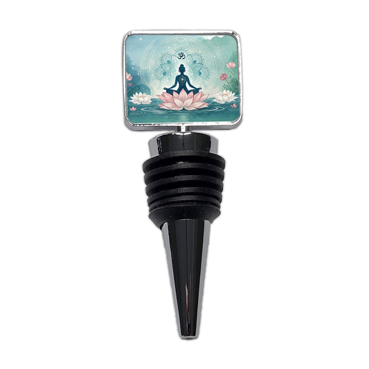 Yoga Meditation Lotus Flower Om Aum Wine Bottle Stopper