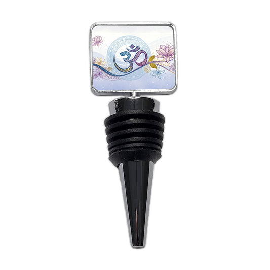Yoga Om Aum Symbol Lotus Floral Wine Bottle Stopper