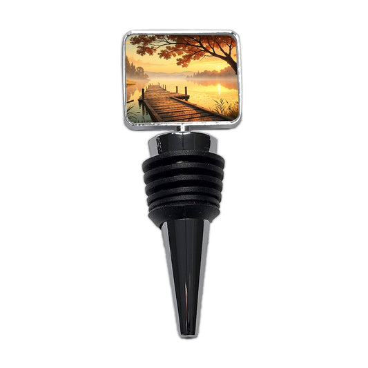 Autumn Lake Dock Sunset Wine Bottle Stopper