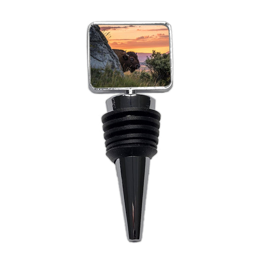 Bison Wildlife At Sunset Wine Bottle Stopper