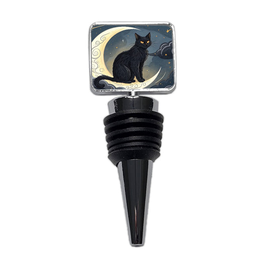 Black Cat Tarot Moon Wine Bottle Stopper