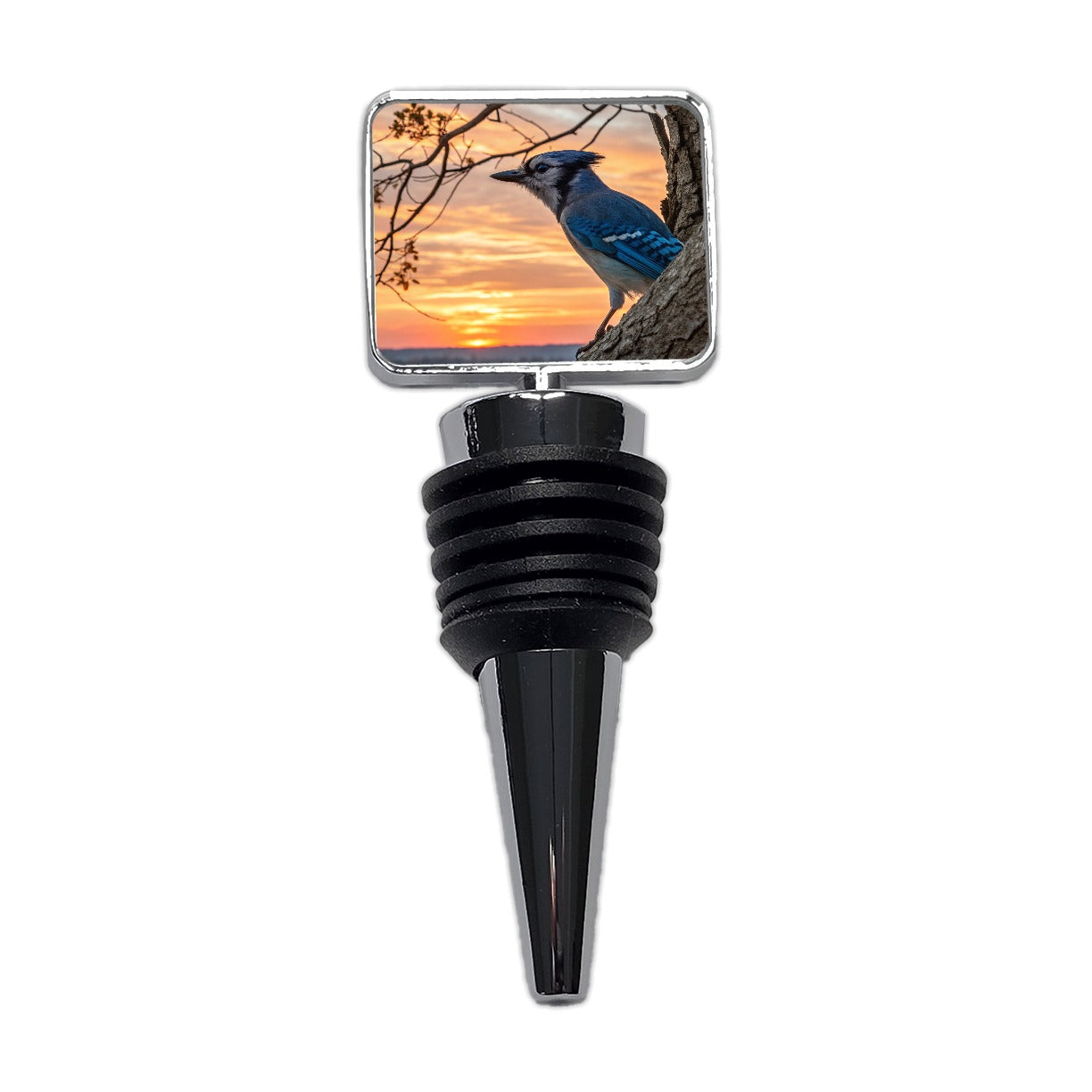 Blue Jay At Sunset Wine Bottle Stopper