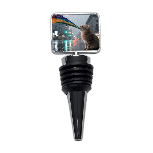 Cat Puking Rainbow Funny Wine Bottle Stopper
