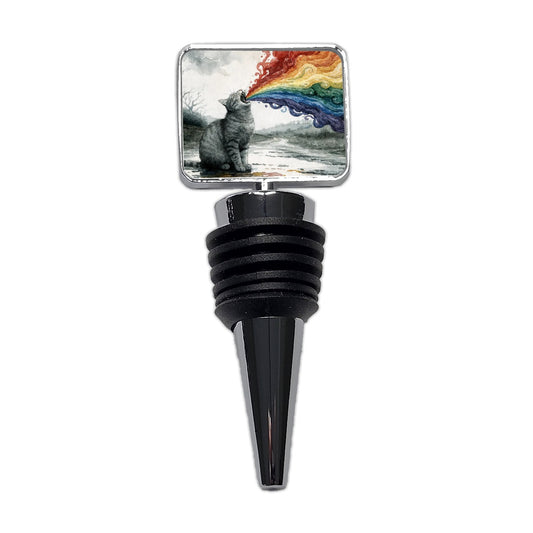 Cat Vomiting Rainbow Watercolor Wine Bottle Stopper