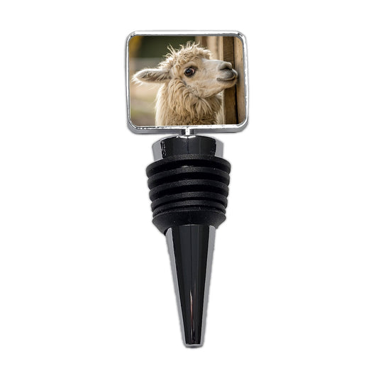 Curious Alpaca Close Up Wine Bottle Stopper