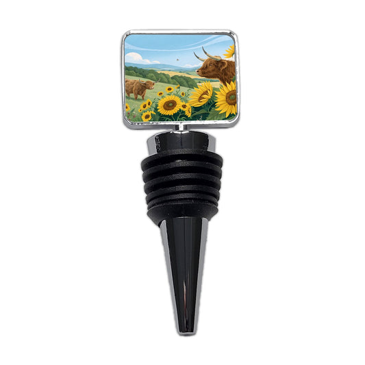 Highland Cows Sunflowers Field Wine Bottle Stopper
