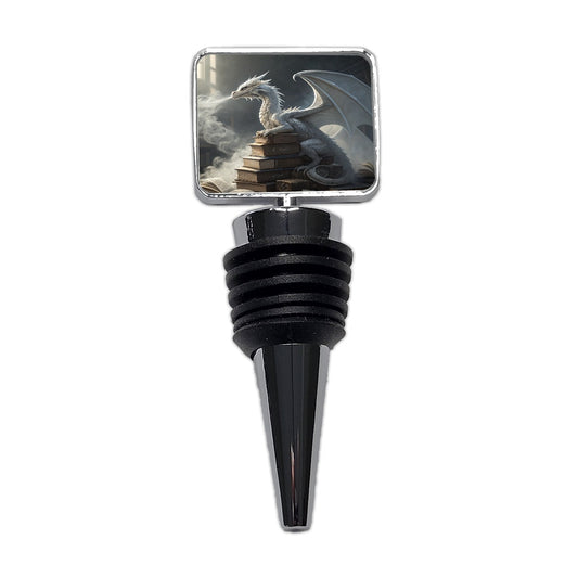 Misty Dragon Sitting On Books Wine Bottle Stopper