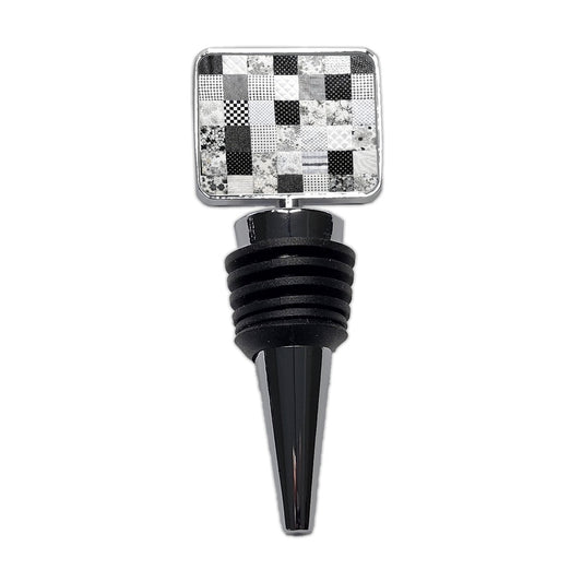 Patchwork Quilt Black White Wine Bottle Stopper