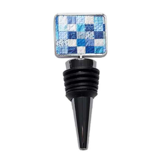 Patchwork Quilt Blue Wine Bottle Stopper