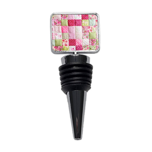 Patchwork Quilt Pink Wine Bottle Stopper