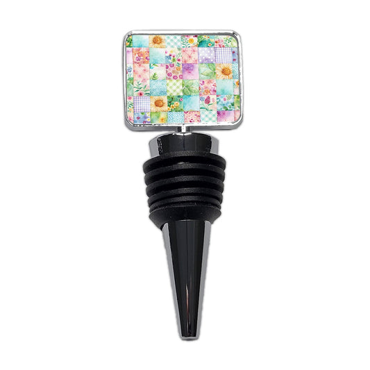 Patchwork Quilt Watercolor Wine Bottle Stopper