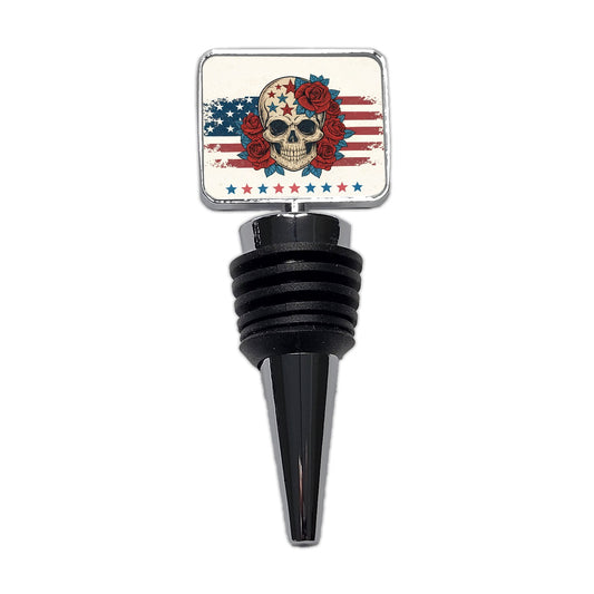Patriotic Skull American Flag Distressed Wine Bottle Stopper
