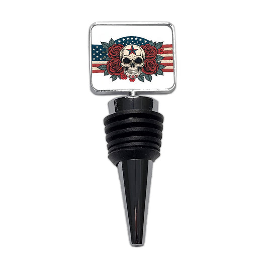 Patriotic Skull USA American Flag Wine Bottle Stopper