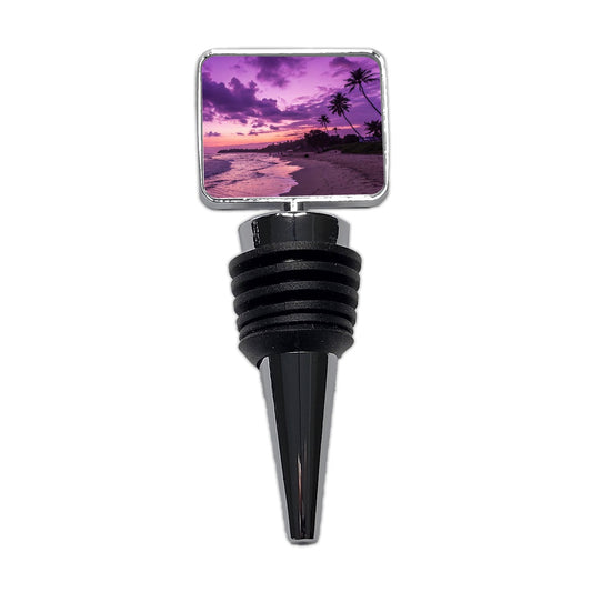 Purple Sunset Seascape Beach Wine Bottle Stopper