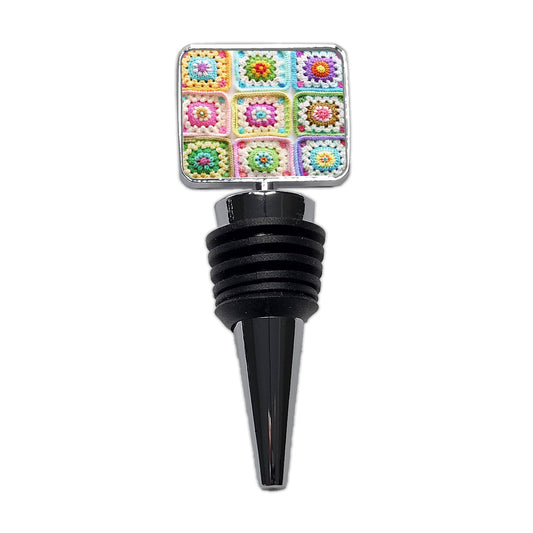 Rainbow Crochet Granny Squares Wine Bottle Stopper