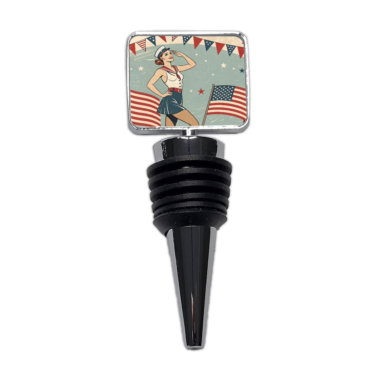 Retro Patriotic Pinup Style USA America Wine Bottle Stopper