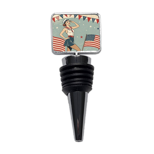Retro Patriotic Pinup Style USA America Wine Bottle Stopper