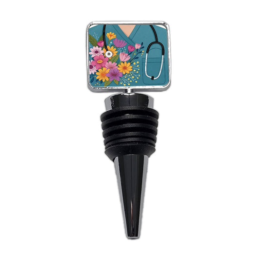 RN LVN Nurse Flowers Wine Bottle Stopper