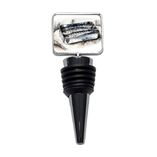 Sardines Fish In Tin Watercolor Wine Bottle Stopper