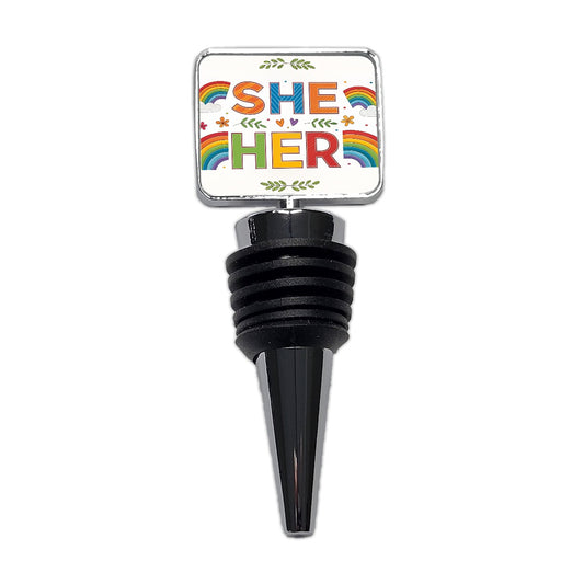 She Her Rainbow Pride Wine Bottle Stopper