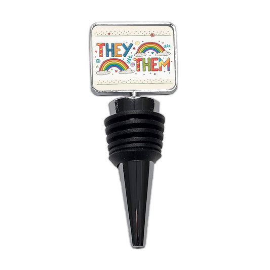 They Them Rainbow Colorful Pride Wine Bottle Stopper