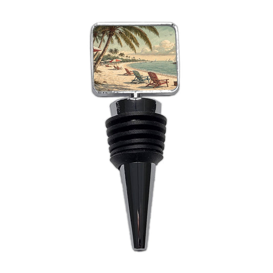 Vintage Beach Scene Holiday Wine Bottle Stopper