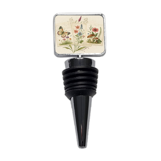 Vintage Botanical Illustration Collage Wine Bottle Stopper