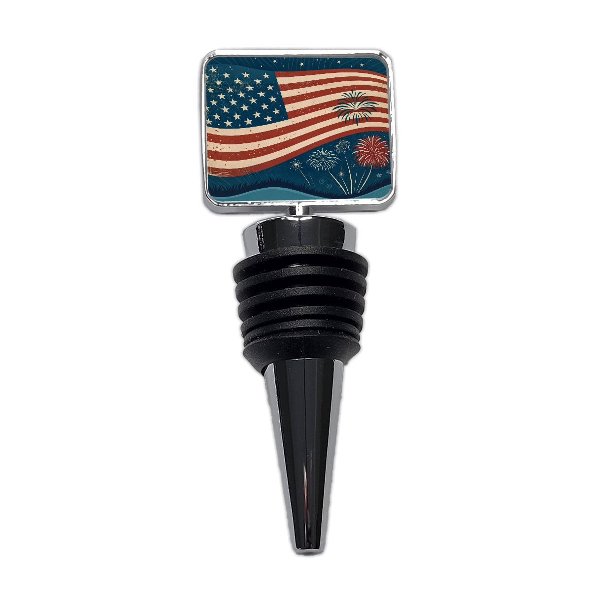 Vintage Patriotic Flag Fireworks Wine Bottle Stopper