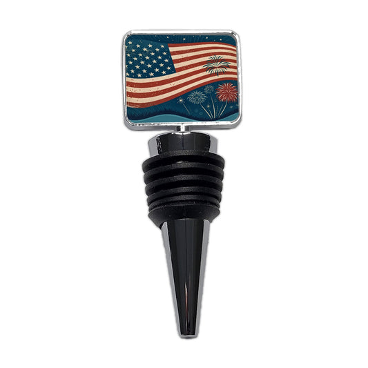 Vintage Patriotic Flag Fireworks Wine Bottle Stopper