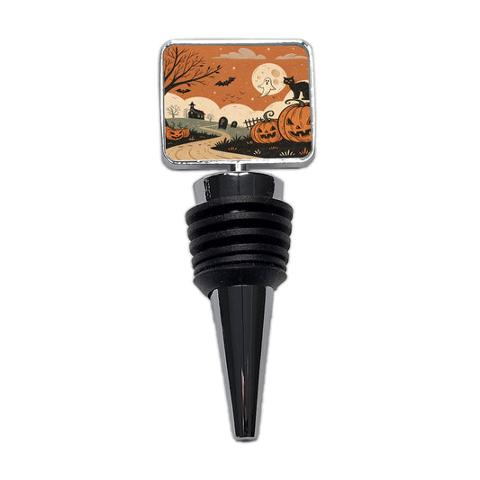 Vintage Pumpkin Halloween Scene Wine Bottle Stopper