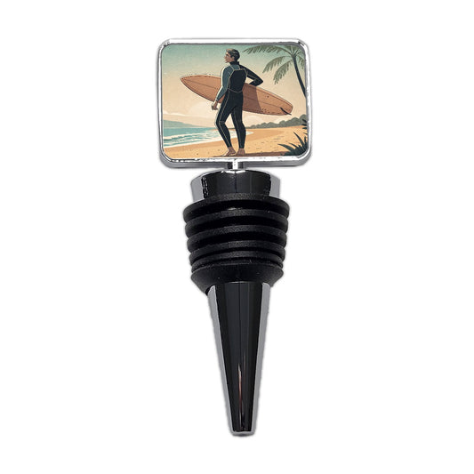 Vintage Surfer Beach Scene Wine Bottle Stopper