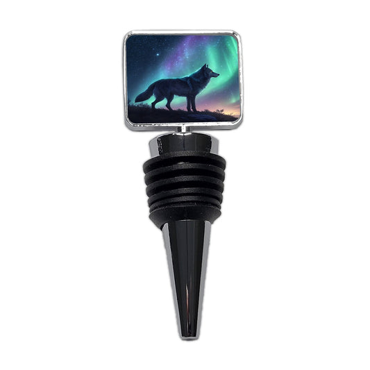 Wolf Beneath Aurora Borealis Wine Bottle Stopper