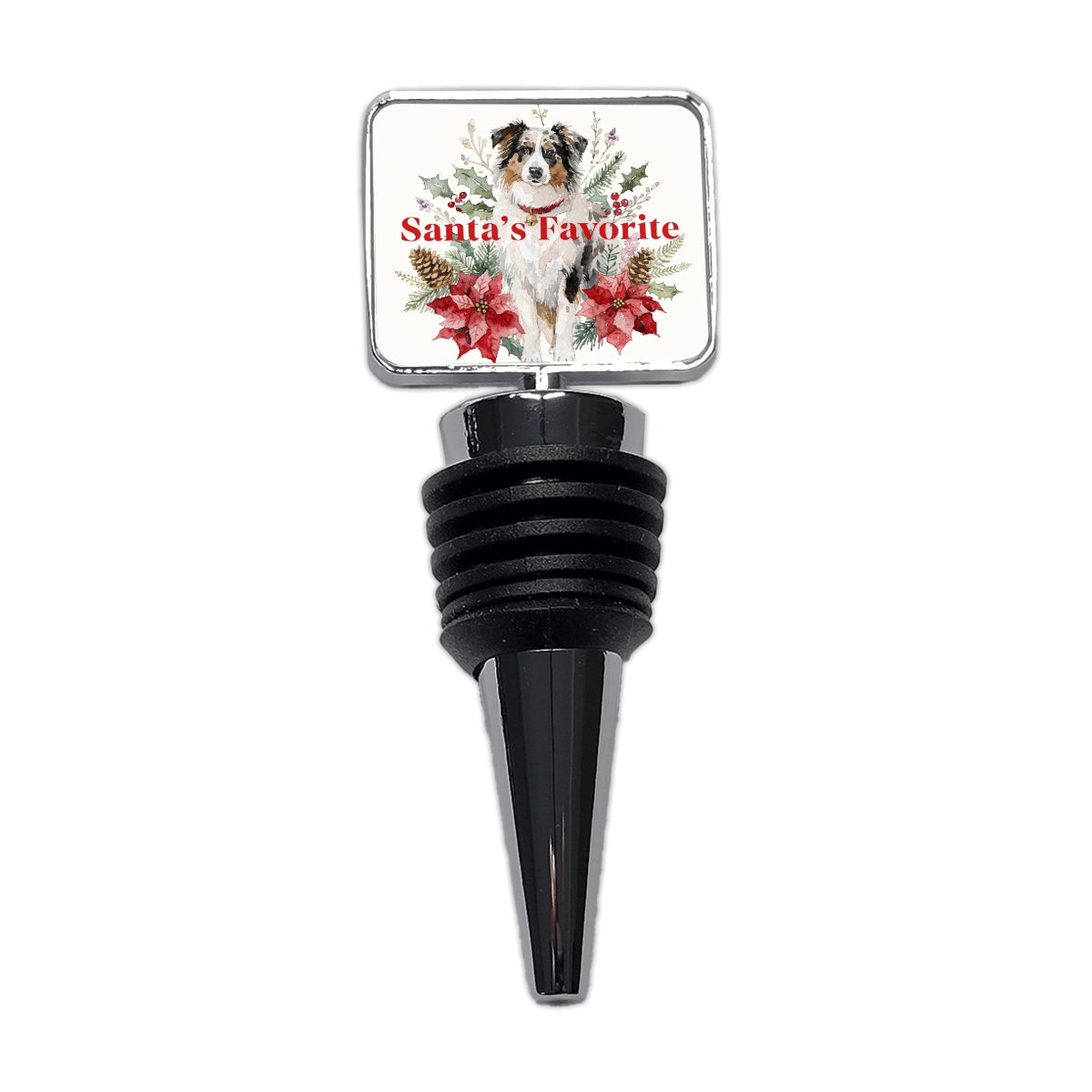 Australian Shepherd Dog Christmas Santa's Favorite Wine Bottle Stopper