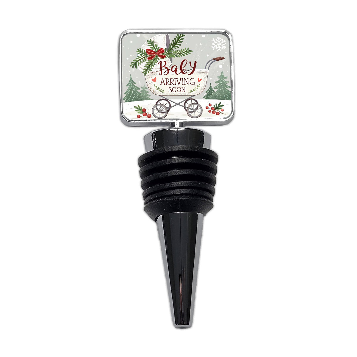 Baby Arriving Soon Christmas Stroller Wine Bottle Stopper