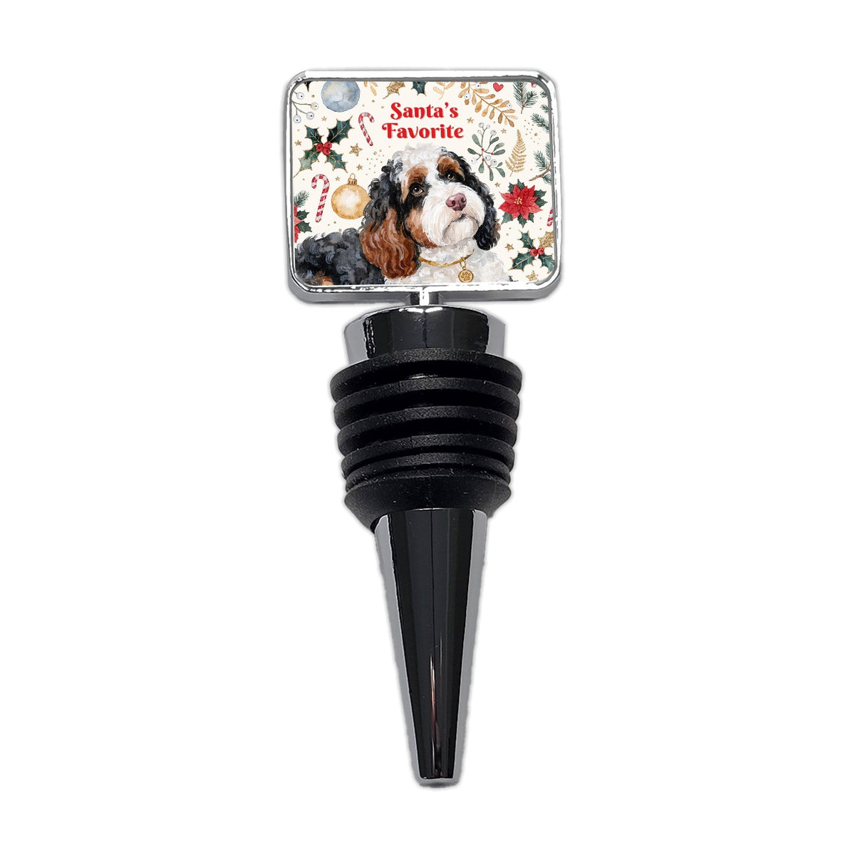 Bernedoodle Dog Christmas Santa's Favorite Wine Bottle Stopper