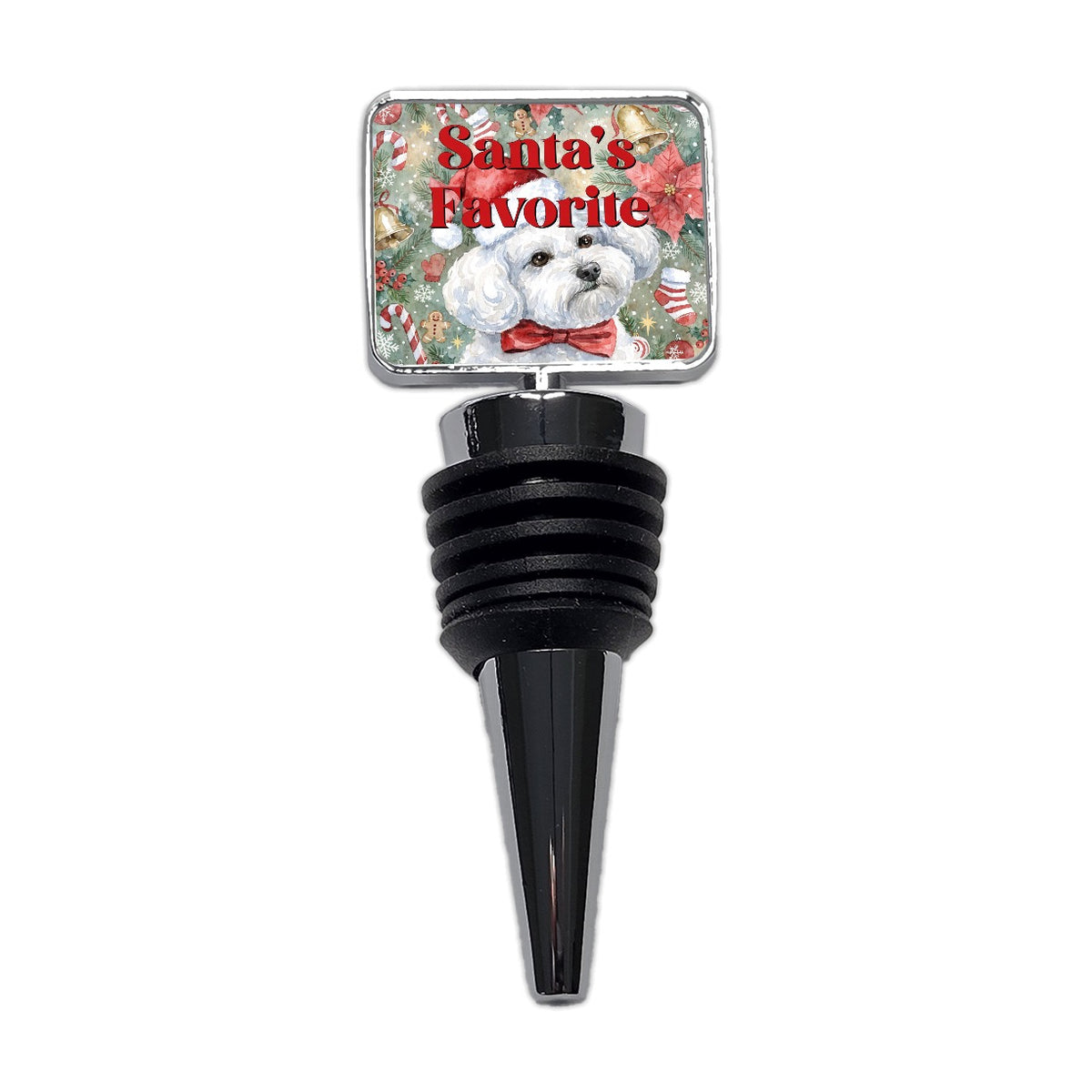 Bichon Frise Dog Christmas Santa's Favorite Wine Bottle Stopper