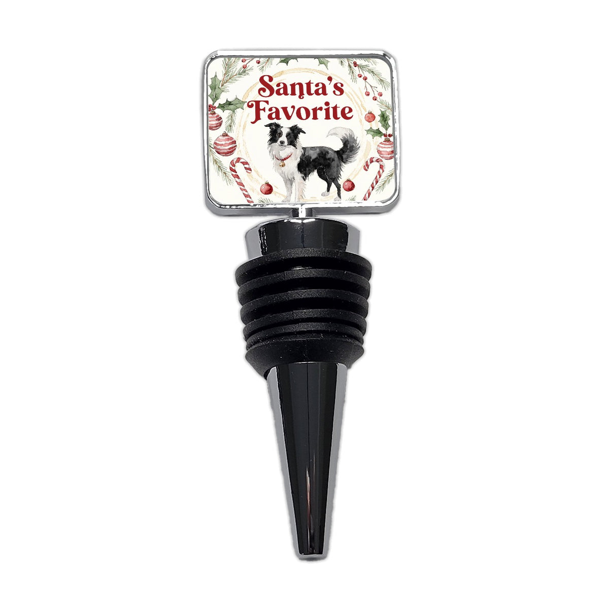 Border Collie Dog Christmas Santa's Favorite Wine Bottle Stopper