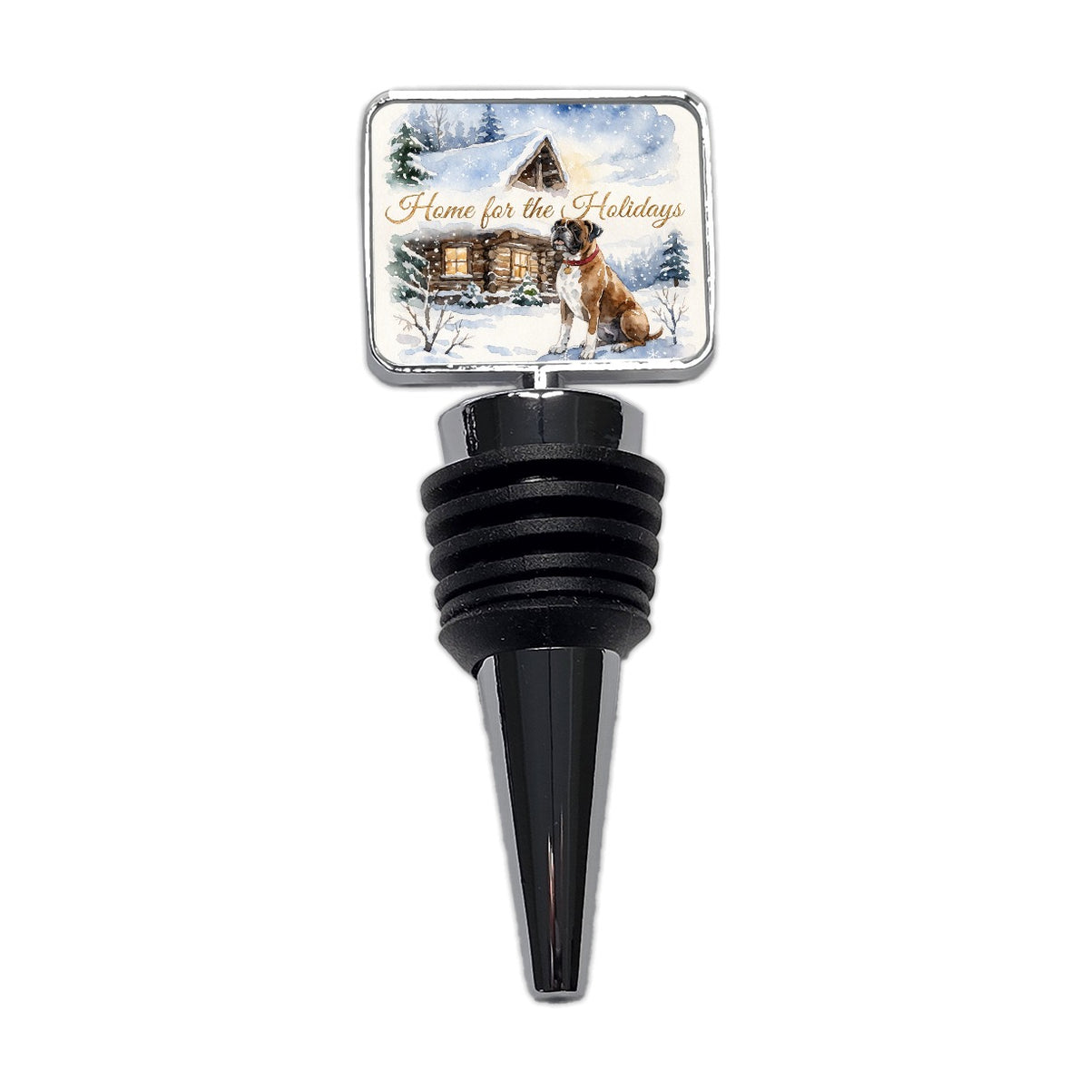 Boxer Dog Home For Holidays Christmas Wine Bottle Stopper