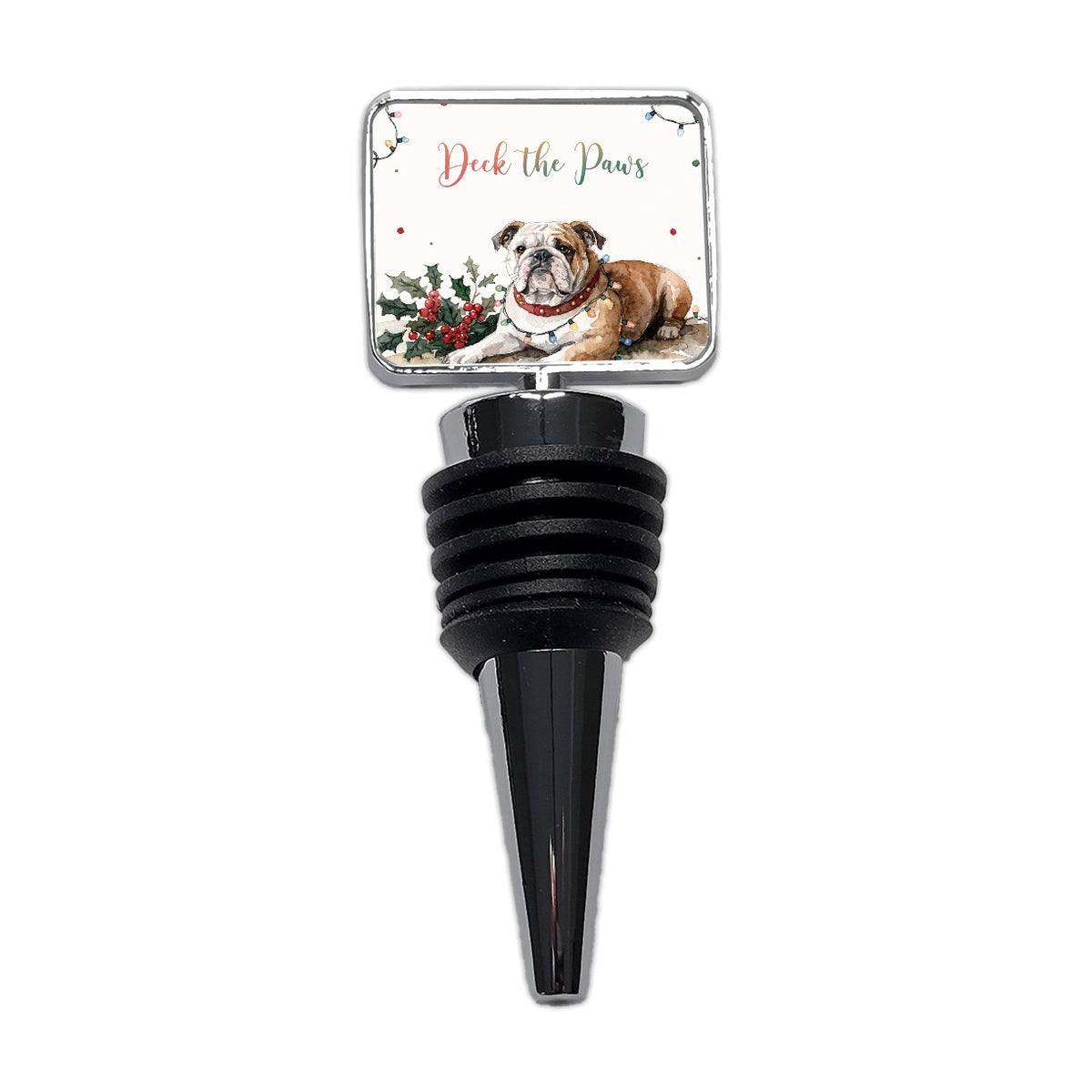 Bulldog Deck The Paws Christmas Wine Bottle Stopper