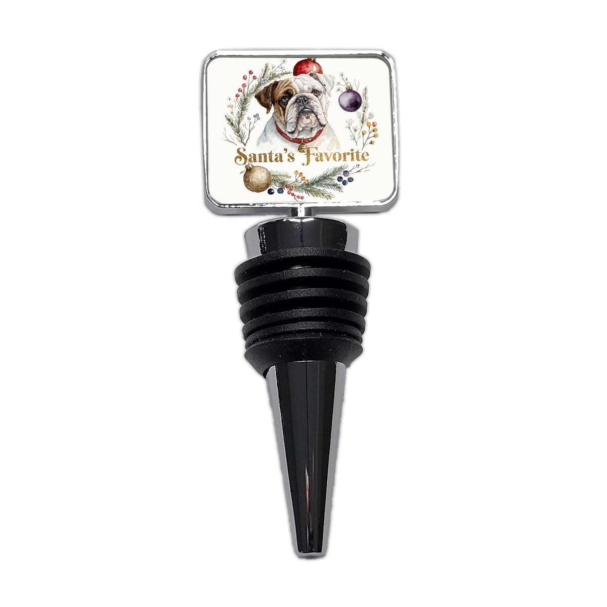 Bulldog Dog Christmas Santa's Favorite Wine Bottle Stopper