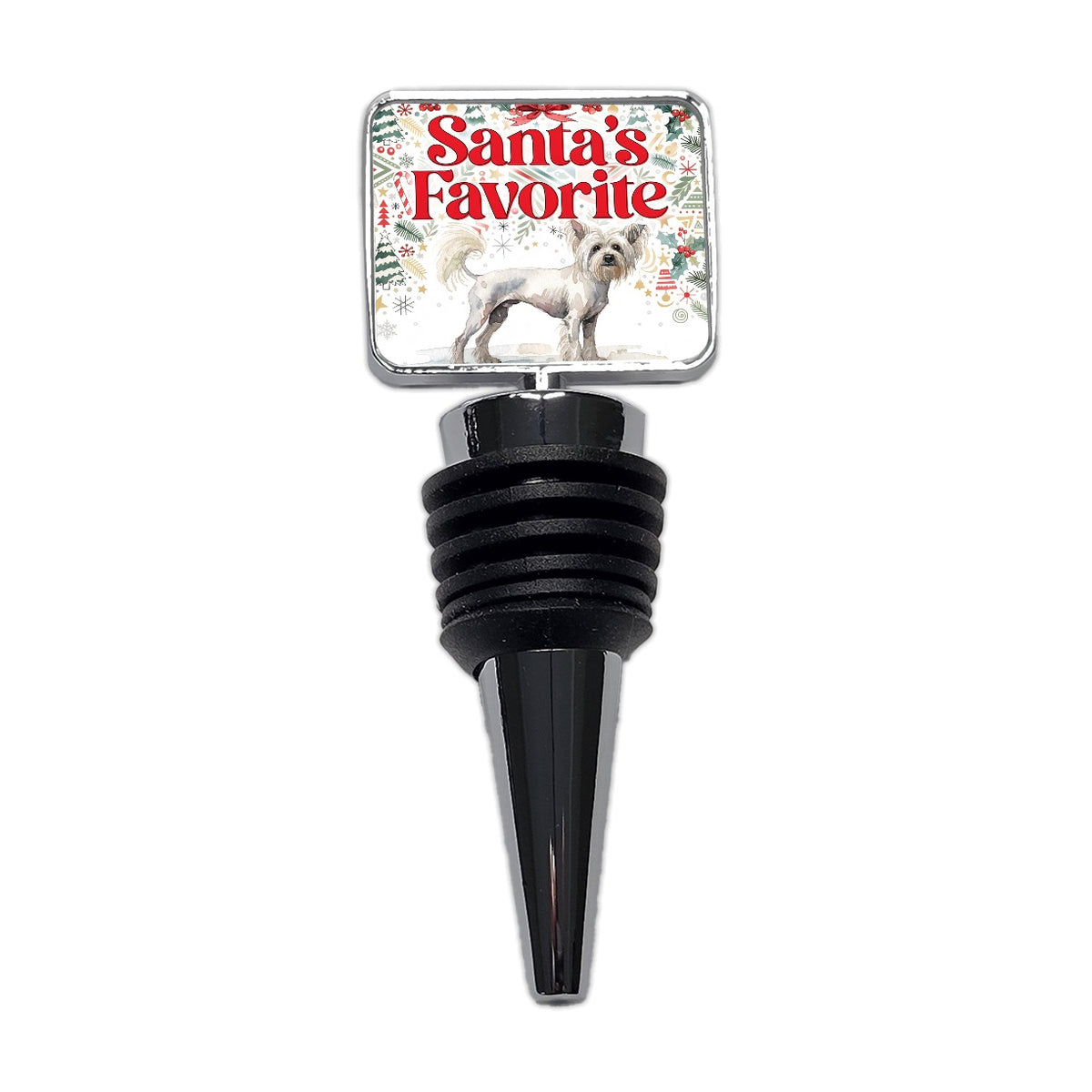 Chinese Crested Dog Christmas Santa's Favorite Wine Bottle Stopper