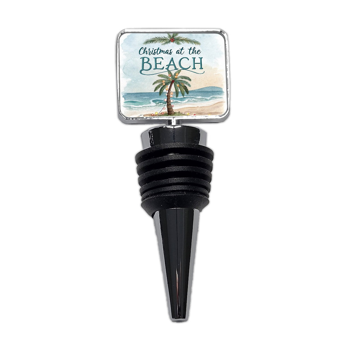 Christmas At The Beach Ocean Palm Tree Wine Bottle Stopper