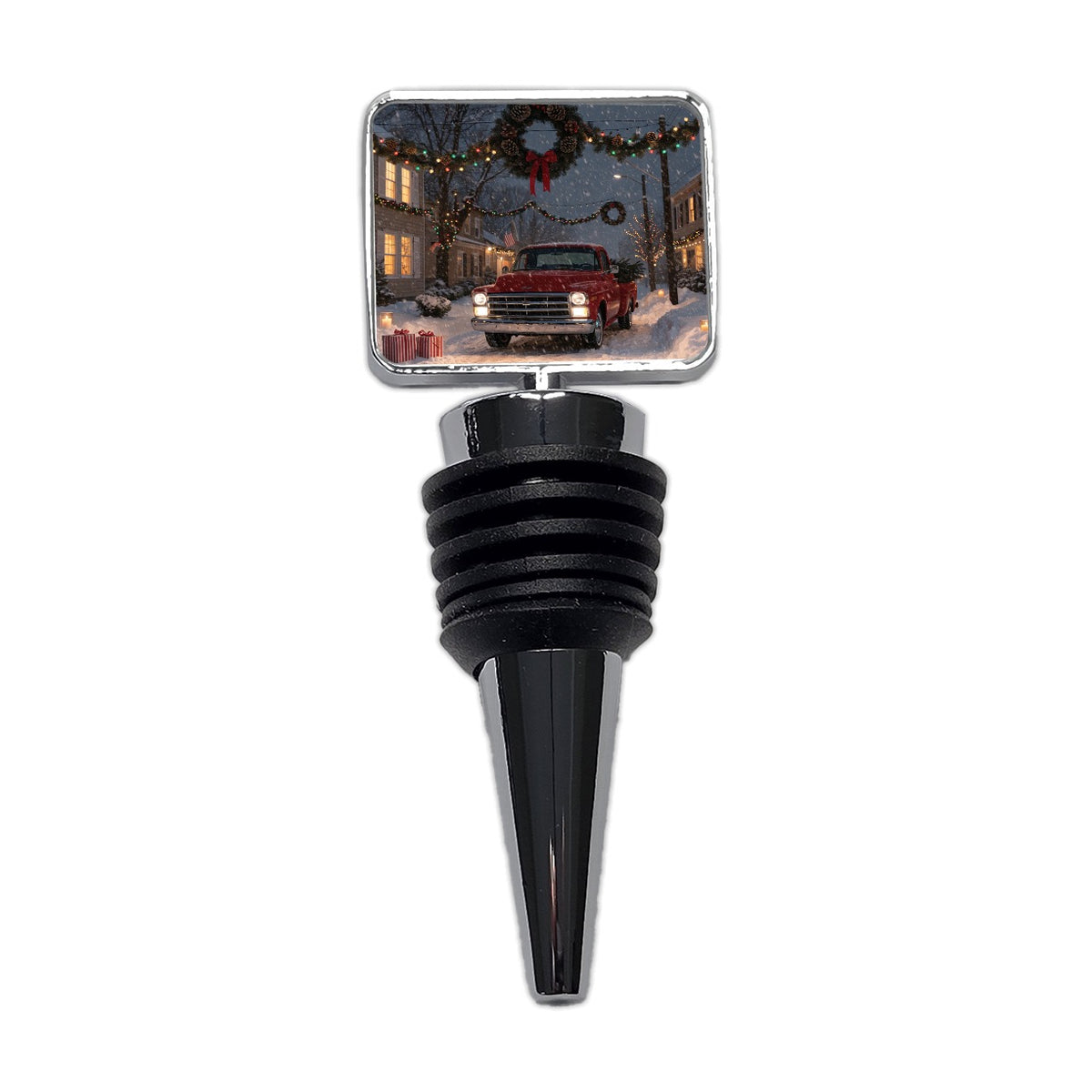 Christmas Red Truck Snow Wine Bottle Stopper