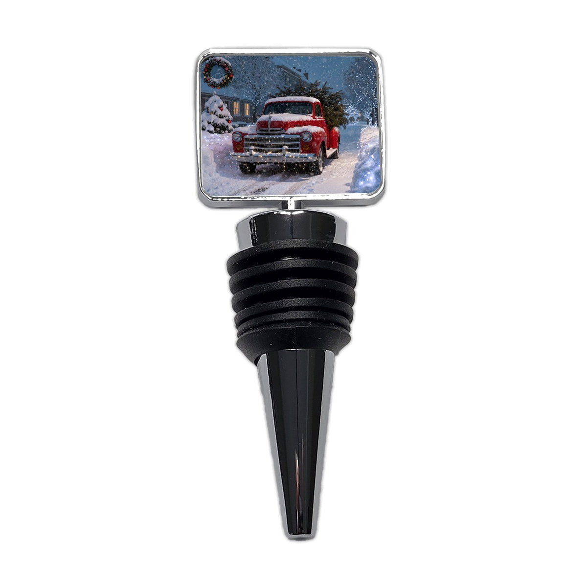 Christmas Tree In Red Truck Wine Bottle Stopper