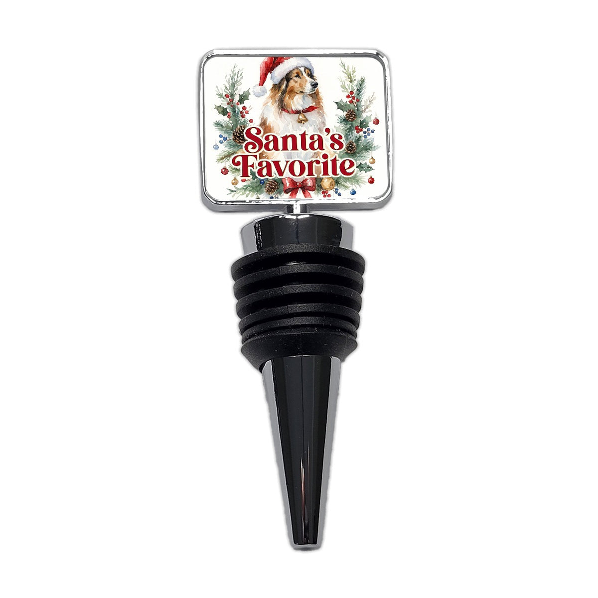 Collie Dog Christmas Santa's Favorite Wine Bottle Stopper