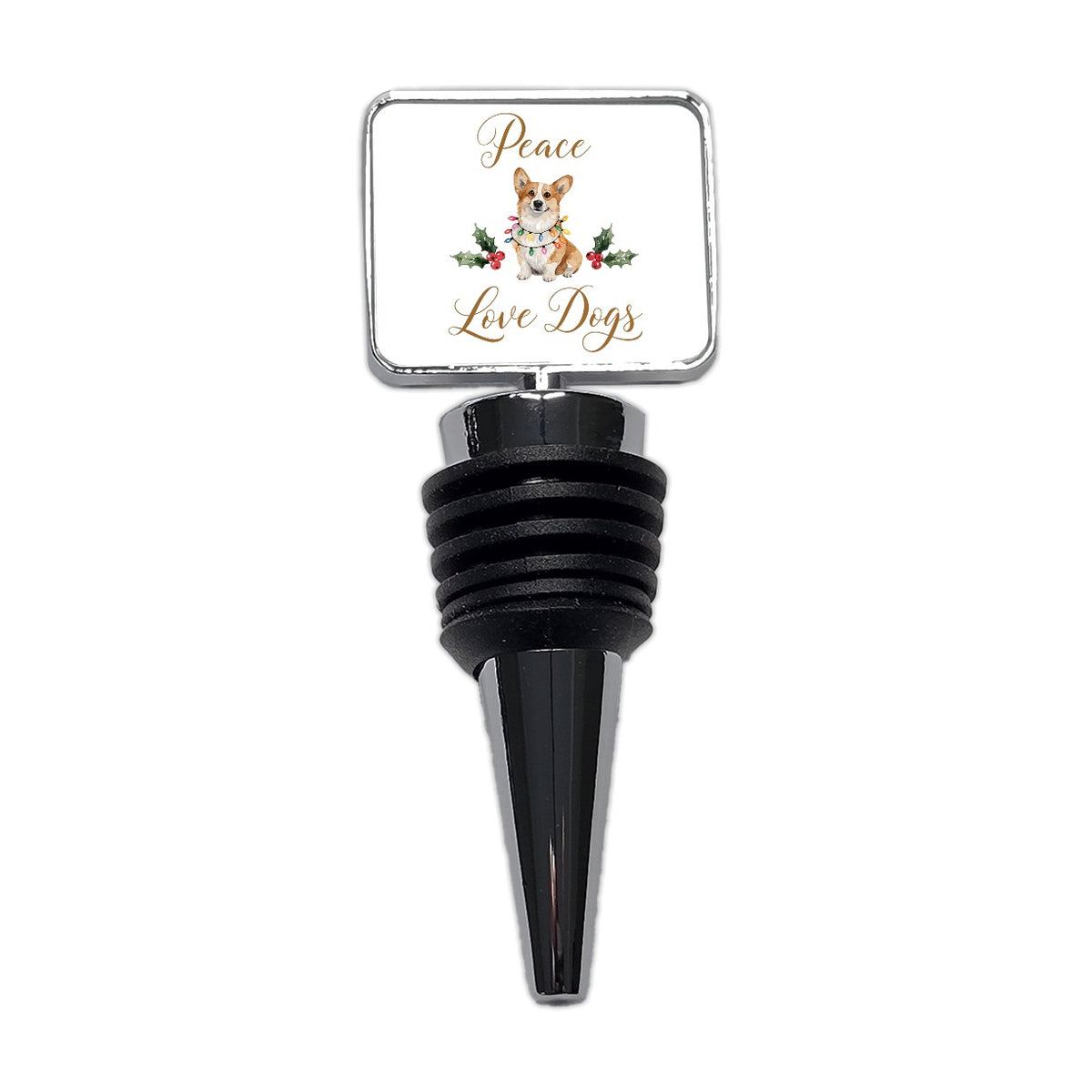 Corgi Christmas Sitting Peace Love Dogs Wine Bottle Stopper
