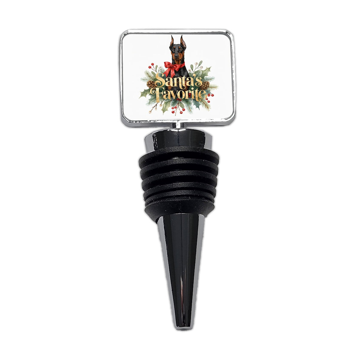 Doberman Dog Christmas Santa's Favorite Wine Bottle Stopper