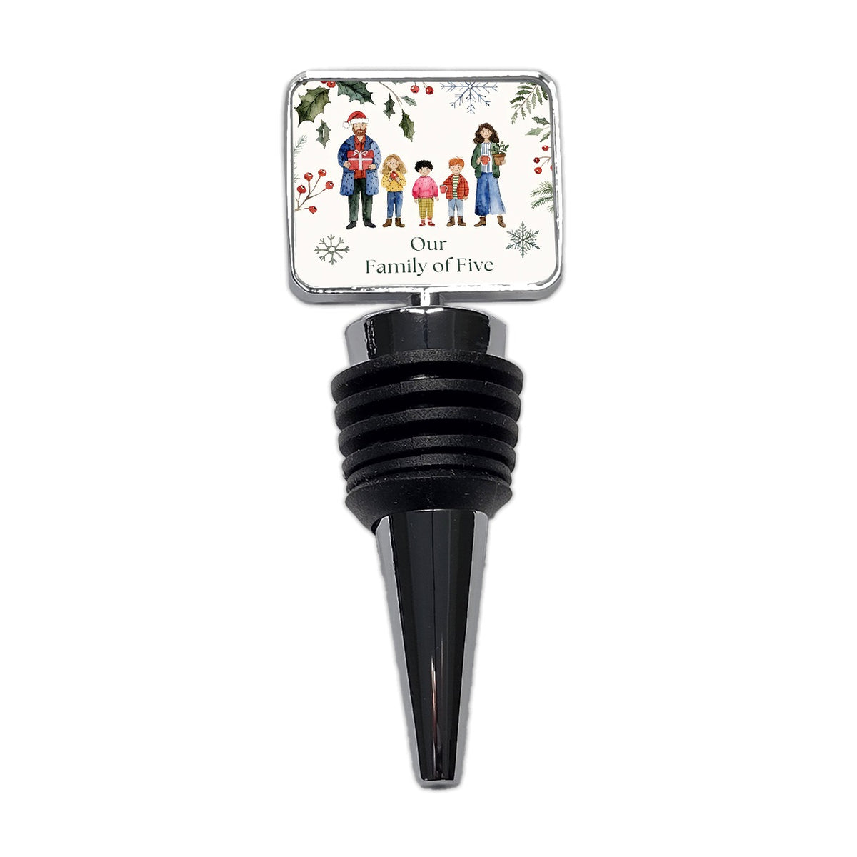 Family Of Five Christmas Wine Bottle Stopper