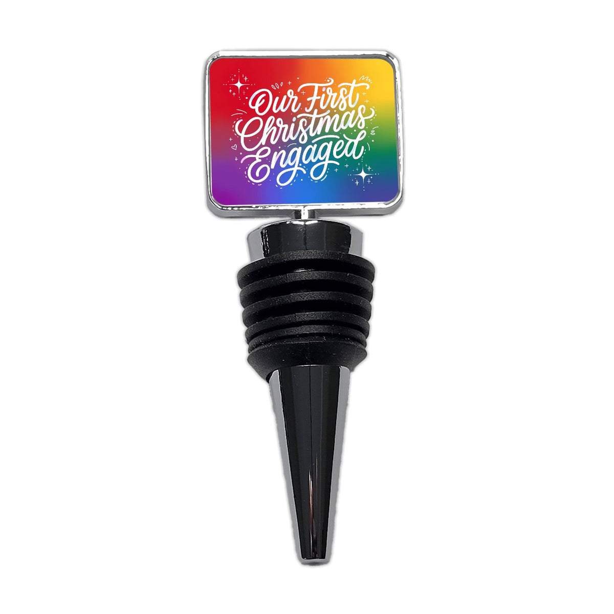 First Christmas Engaged Pride LGBTQ Rainbow Wine Bottle Stopper